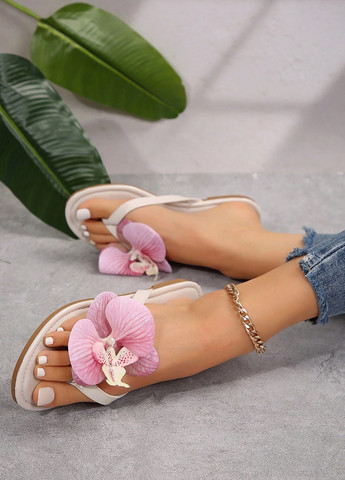 Бежевые кэжуал босоножки SHEIN с цветами