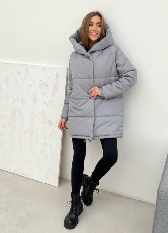 Серая женская зимний пуховик плащевка s м l (42 44 46) куртка зимняя демисезонная серая No Brand