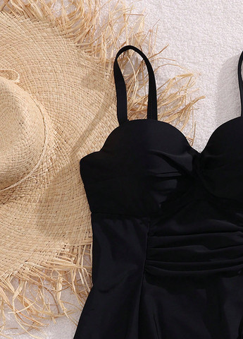 Чорний демісезонний купальник (сукня, трусики) купальник-сукня, роздільний SHEIN