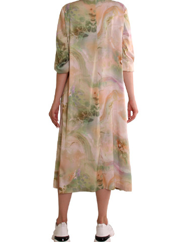 Комбинированное кэжуал ровное платье из шелка с абстракрныйм принтом . производство украина. Anna Dali с абстрактным узором