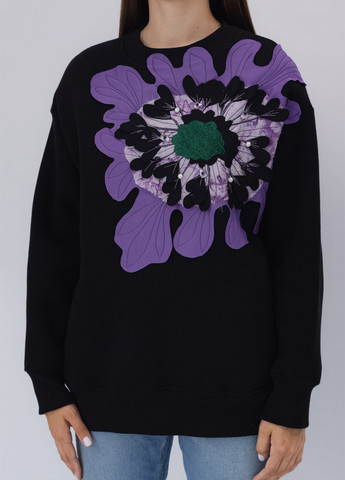 Черный свитшот Nora Kvittin однотонный аппликация, бусины, вышивка (301079911)