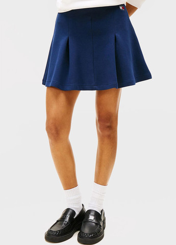 Темно-синяя праздничный, кэжуал однотонная юбка Tommy Jeans клешированная, а-силуэта (трапеция)