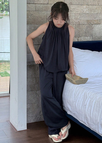 Темно-синя всесезон піжама (майка, штани) майка + штани SHEIN