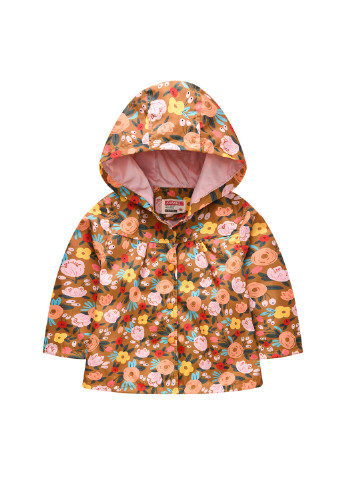 Коричнева демісезонна куртка-вітрівка для дівчинки яскраві квіти Jomake 55322