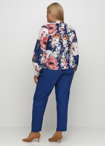 Костюм блуза, штани, пояс) Dawn Line брючний квітковий синій діловий поліестер