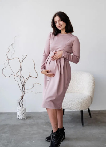 Пудрова кежуал тепла сукня для вагітних та годуючих на флісі з секретом для годування пудрова To Be однотонна