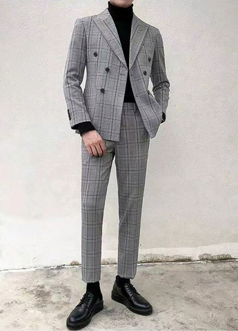 Серый демисезонный костюм (пиджак, брюки) брючный SHEIN