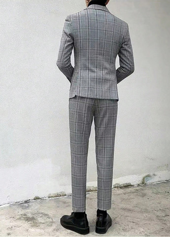 Серый демисезонный костюм (пиджак, брюки) брючный SHEIN