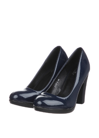 Темно-синие женские кэжуал туфли лаковые на высоком каблуке - фото