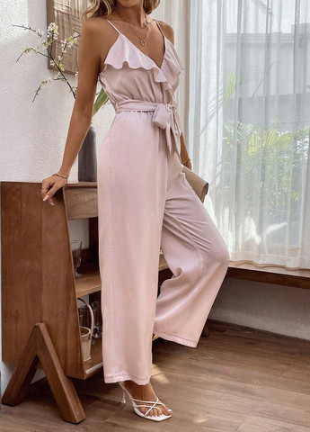 Комбинезон SHEIN комбинезон-брюки однотонный пудровый коктейльный, кэжуал полиэстер, парча