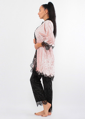 Пудровый демисезонный комплект (халат, топ, брюки) Ghazel