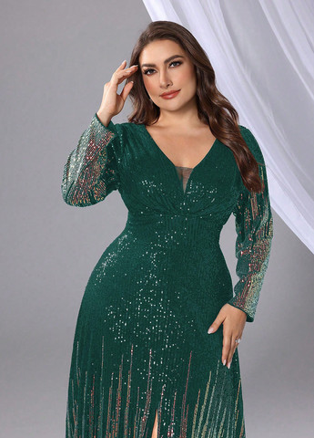 Темно-зелена вечірня, святковий сукня а-силует SHEIN з малюнком