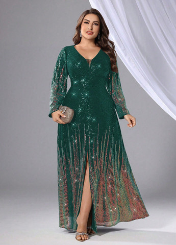 Темно-зелена вечірня, святковий сукня а-силует SHEIN з малюнком