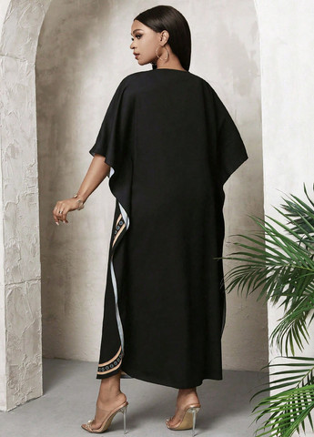 Комбинированное кэжуал платье оверсайз SHEIN с орнаментом