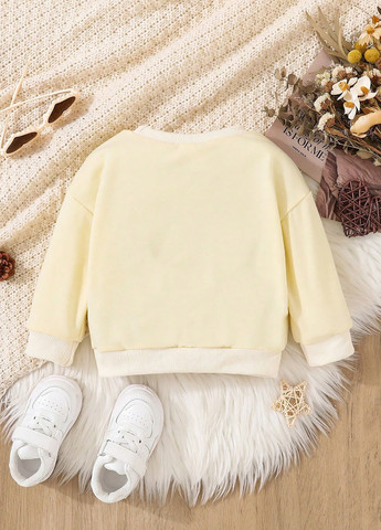 SHEIN світшот напис кремовий кежуал трикотаж, поліестер