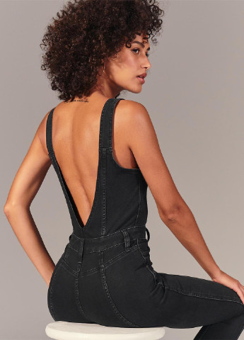 Комбінезон Abercrombie & Fitch комбінезон-брюки однотонний чорний джинсовий бавовна