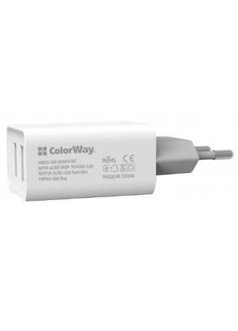 Зарядний пристрій (CW-CHS015-WT) Colorway 2usb auto id 2.1a (10w) (253507462)