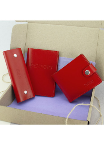 Подарочный женский набор №62: обложка на паспорт + ключница + портмоне (красный) HandyCover (250140795)