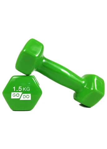 Гантель GoDo 1.5 кг 1 шт (EF-GD15GR) с виниловым покрытием зеленая цельная литая неразборная для фитнеса EasyFit (241214935)