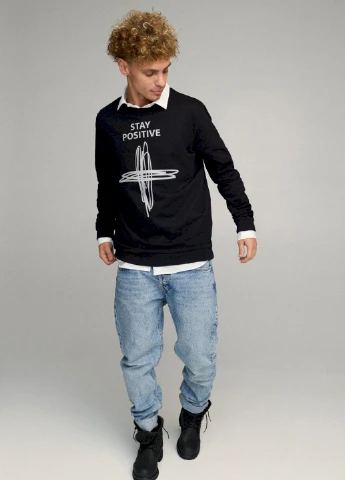 Черный світшот чоловічий oversize /no flis/ YAPPI рисунок (254557616)