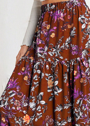 Коричневая кэжуал цветочной расцветки юбка SHEIN