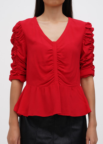 Красная демисезонная блуза с баской MINT&BERRY