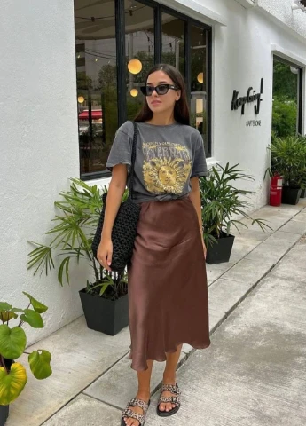 Коричневая кэжуал однотонная юбка Fashion