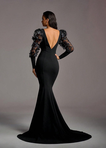 Чорна вечірня сукня годе SHEIN однотонна