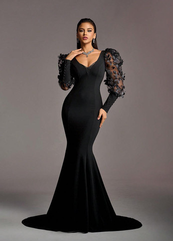 Чорна вечірня сукня годе SHEIN однотонна