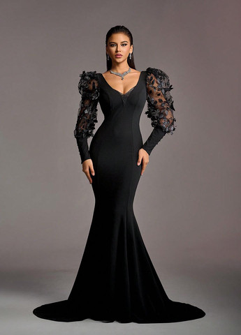 Чорна вечірня сукня годе SHEIN однотонна