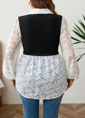 Чорно-біла блуза з баскою SHEIN