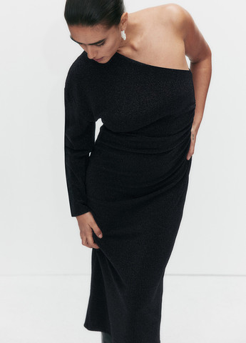 Чорна вечірня, кежуал сукня на одне плече H&M однотонна