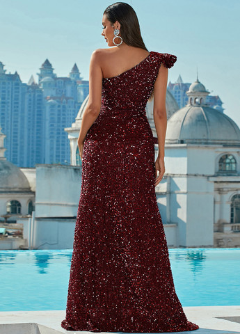 Бордова вечірня сукня на одне плече SHEIN однотонна