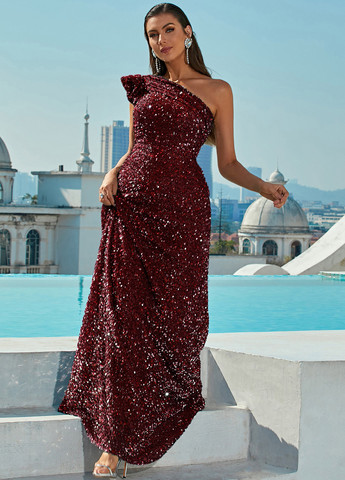 Бордова вечірня сукня на одне плече SHEIN однотонна