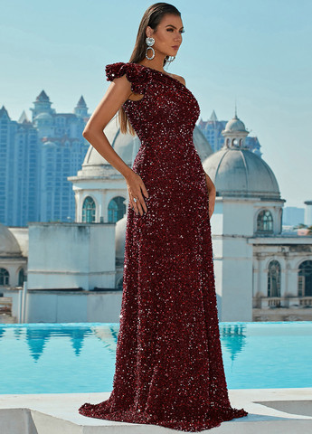 Бордова вечірня сукня на одне плече SHEIN однотонна