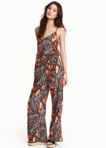 Комбінезон H&M комбінезон-брюки квітковий коричневий кежуал віскоза