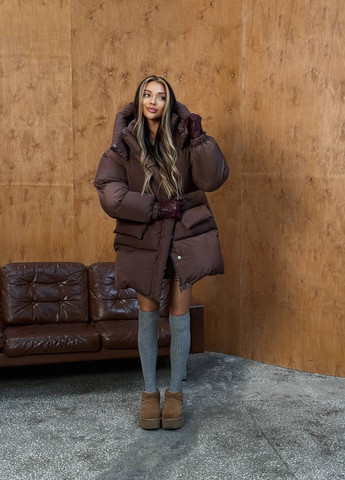 Коричневый зимний Пуховик No Brand