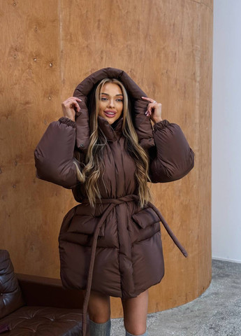 Коричневый зимний Пуховик No Brand