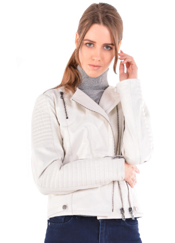 Белая зимняя куртка из натуральной яловой кожи Roksan