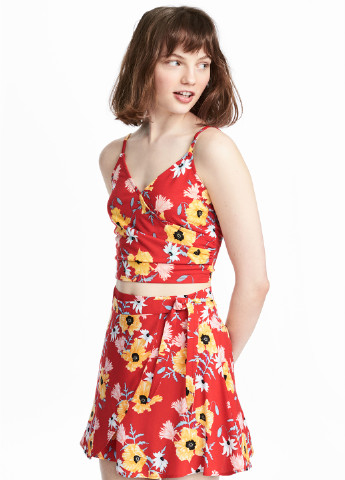 Красная кэжуал цветочной расцветки юбка H&M мини