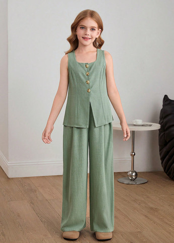 Светло-зеленый летний костюм (блуза, брюки) SHEIN