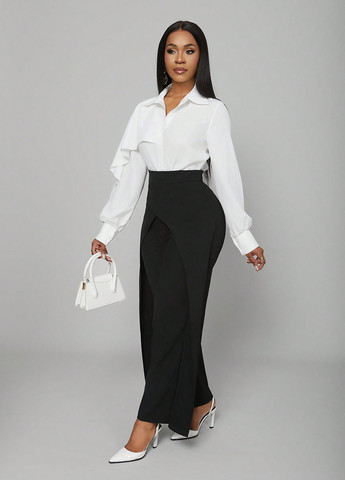 Чорно-білий демісезонний комплект (блуза, штани) SHEIN