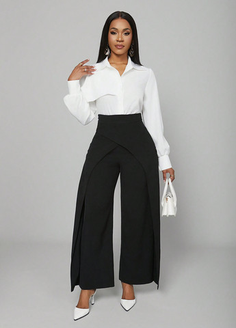 Чорно-білий демісезонний комплект (блуза, штани) SHEIN