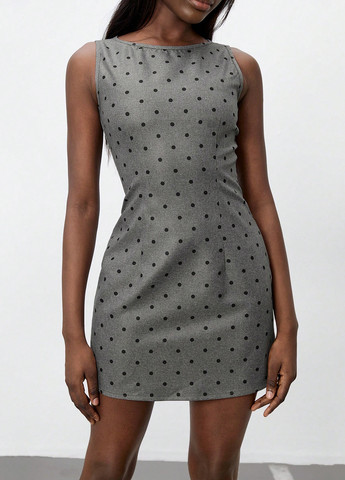 Серое праздничный, деловое, кэжуал платье а-силуэт SHEIN в горошек