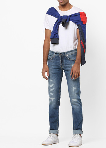 Светло-голубые демисезонные зауженные джинсы Gas