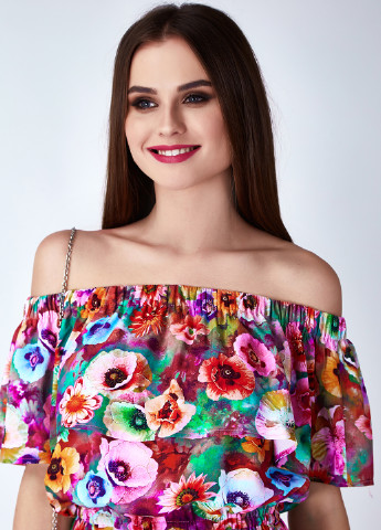 Комбинированное кэжуал платье с открытыми плечами Gioia с цветочным принтом