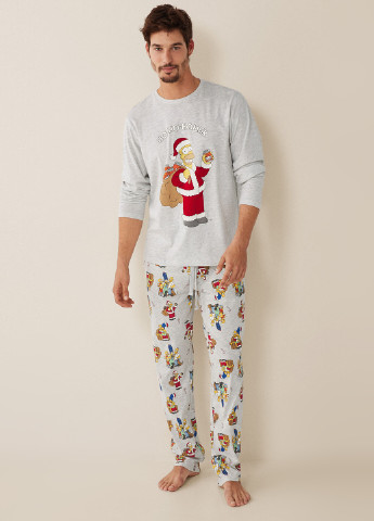 Пижама (лонгслив, брюки) Women'secret лонгслив + брюки новогодняя серая домашняя хлопок