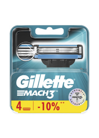 Сменные картриджи для бритья Mach 3 (4 шт.) Gillette (138200434)