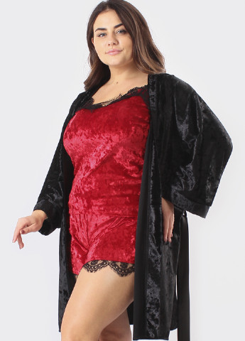Темно-червоний демісезонний комплект (топ, шорти, халат) Ghazel