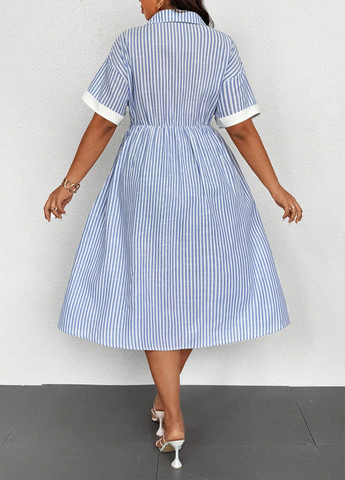 Голубое кэжуал платье рубашка SHEIN в полоску
